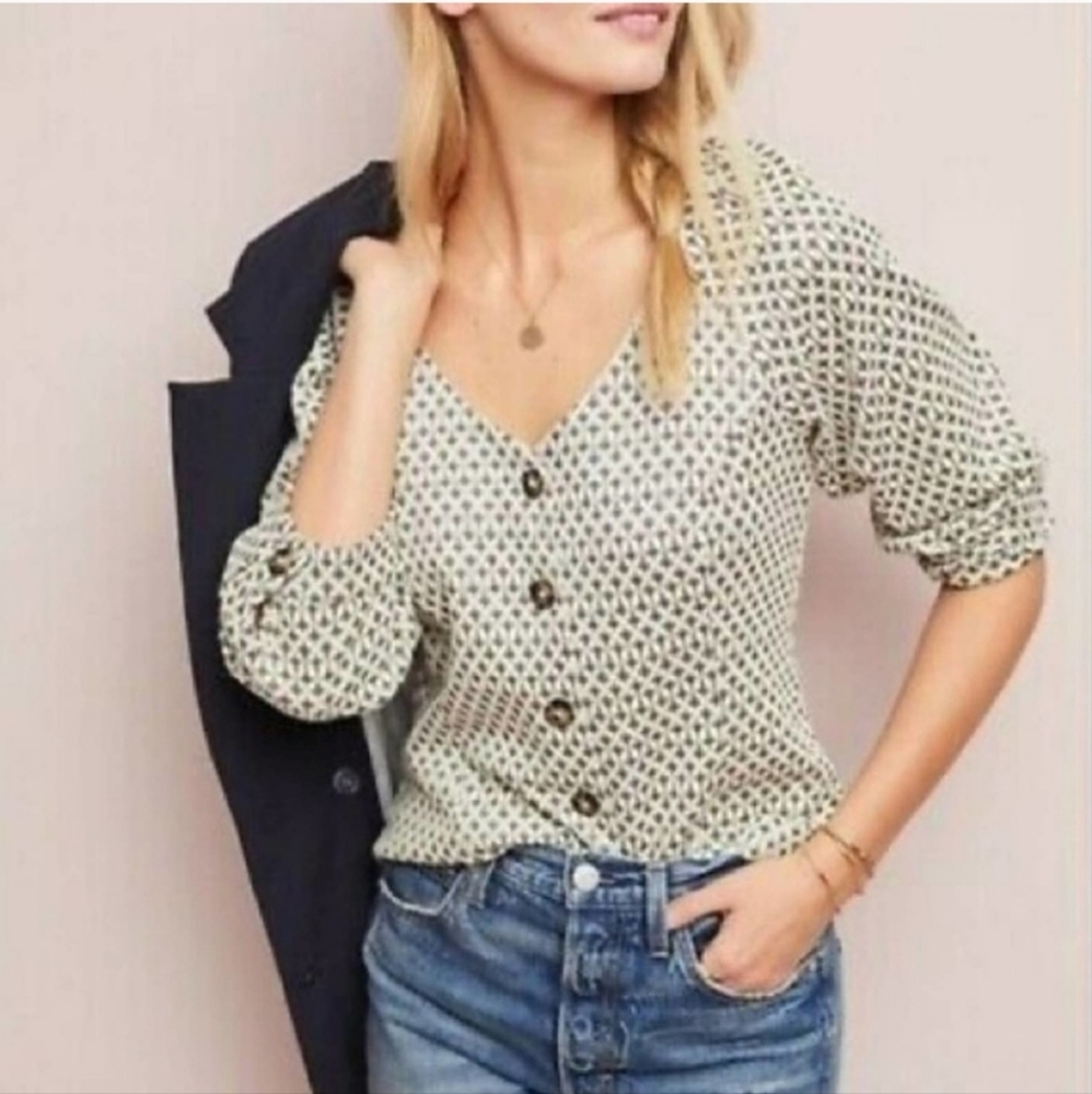 Anthropologie Ett Twa Coralie Metallic Button-Down   Top